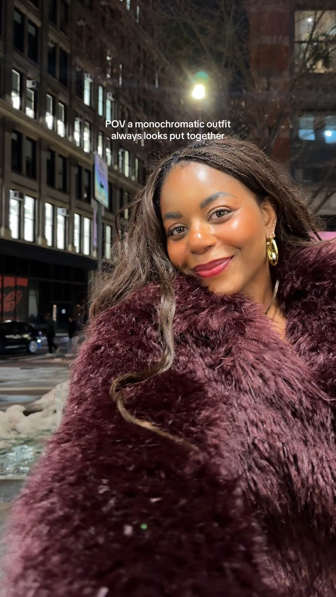 POV: a monochromatic outfit always looks chic and put together! Wearing a burgundy faux fur coat and burgundy leather pants. Perfect for a casual night out! Love this look - linking a few similar pieces below .. 

For more links to date night outfits, work outfits, vacation outfits beach, easter basket stuffers, spring outfits, resort wear 2026, business casual workwear, rodeo outfit inspo, winter denim, follow me on LTK! ✨

#LTKgrwm #LTKSeasonal #LTKdayinmylife