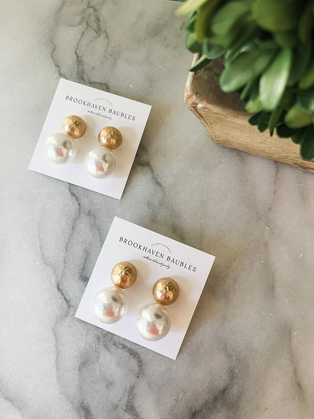 Double Ball Drop Earrings Matte Hammered Gold and Pearl Statement Earrings Brookhaven Baubles Sou... | Etsy (US)