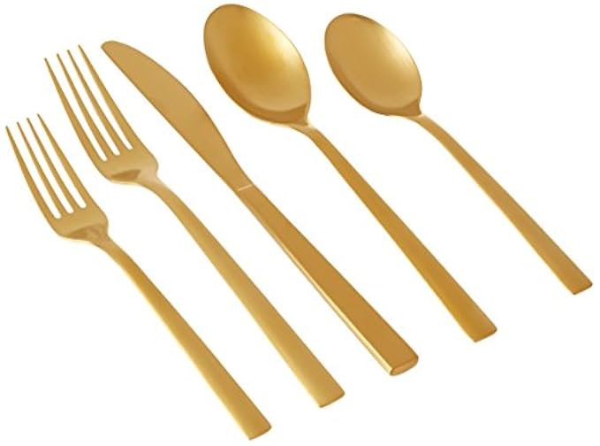 Cambridge Silversmiths 20 Piece Cortney Stainless Steel Flatware Set (Service for 4), Gold Matte | Amazon (US)