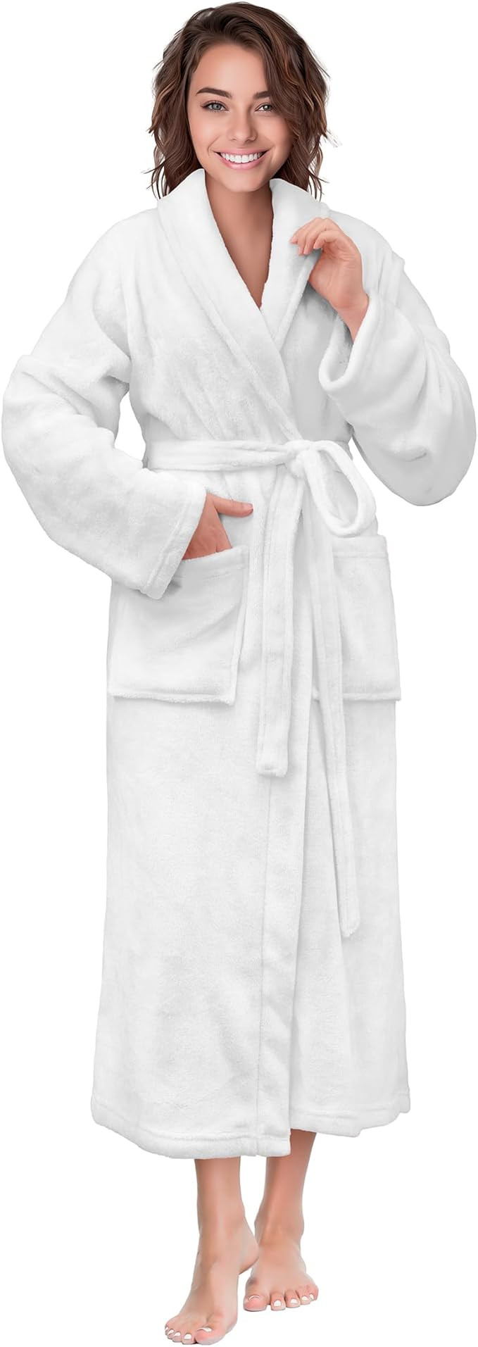 PAVILIA White Women Robe Fleece Plush Soft, Fluffy Fuzzy Cozy Warm Lightweight Bathrobe, Shower S... | Amazon (US)