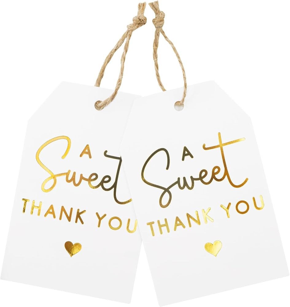 A Sweet Thank You Tags, joycraft 50Pcs Gold Thank You Gift Tags with String, 3x2 in White Kraft P... | Amazon (US)