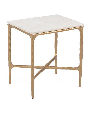18x14x20 Marble Top Hammered Iron Rectangular Side Table | TJ Maxx