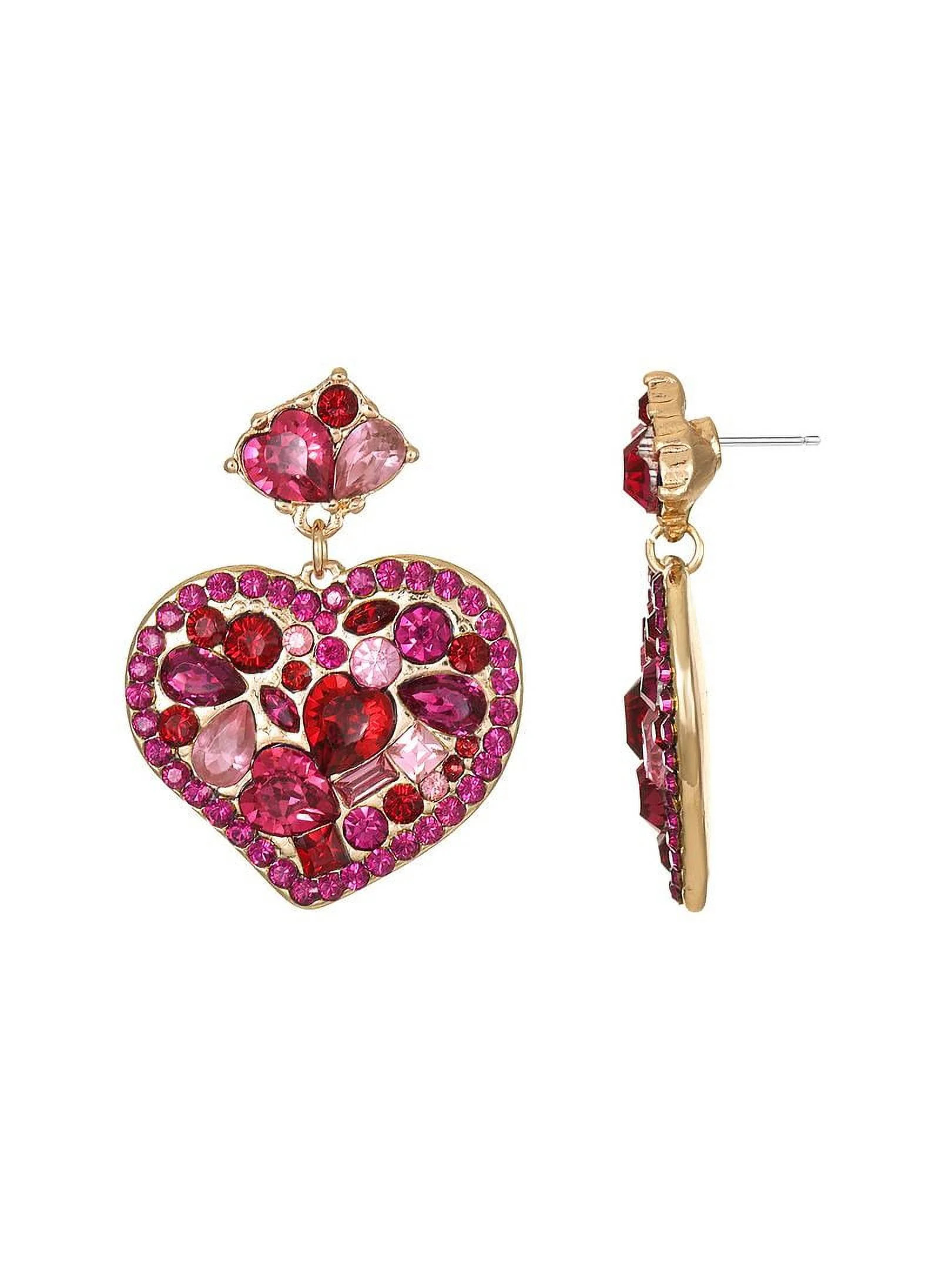 Packed Party Women's Goldtone and Crystal Embellished Heart Earrings, Pink | Walmart (US)