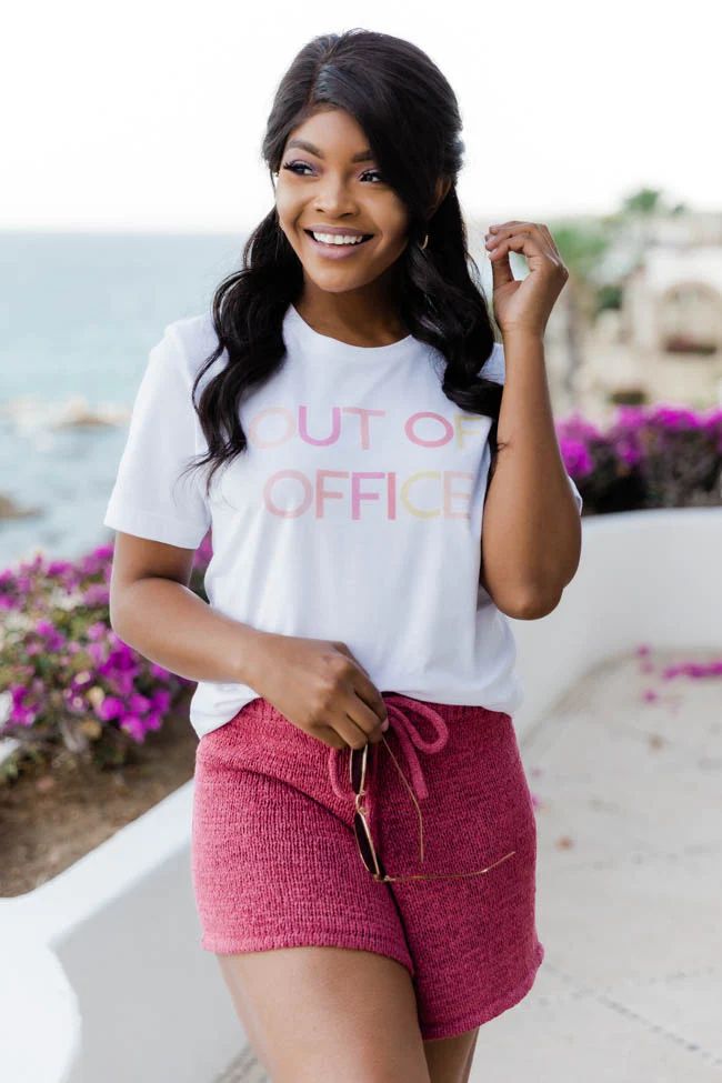 Out Of Office Multicolor White Graphic Tee | The Pink Lily Boutique