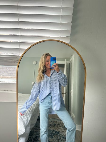Wearing size S button down-  oversized fit!