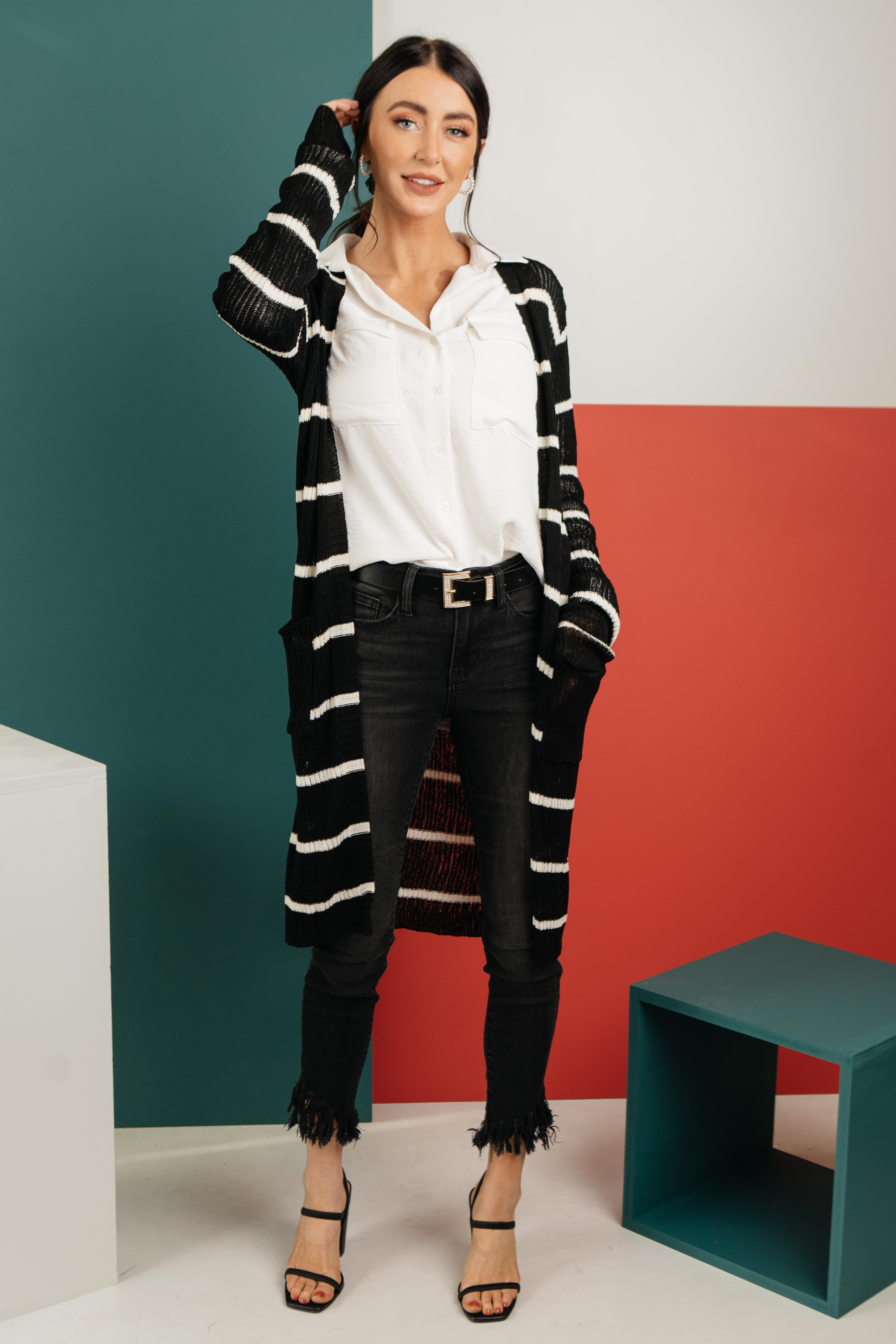 The Janessa Striped Cardigan | Peppered with leopard