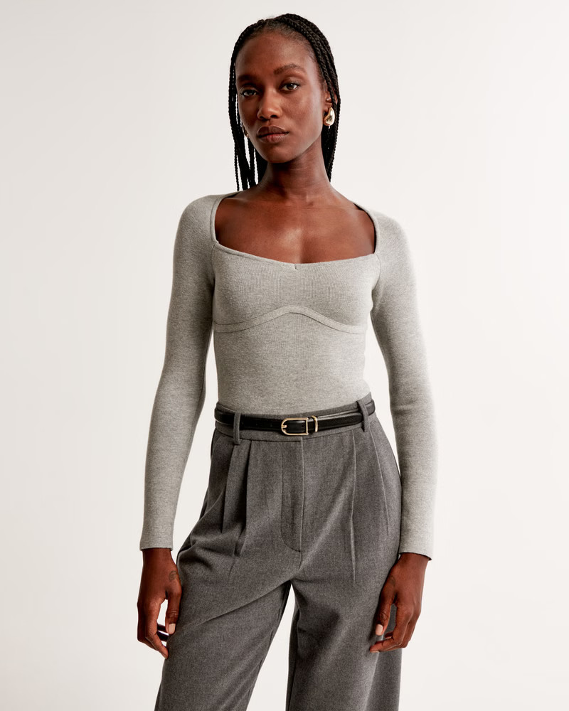 Women's Long-Sleeve Sweetheart Sweater Bodysuit | Women's Up To 40% Off Select Styles | Abercromb... | Abercrombie & Fitch (US)