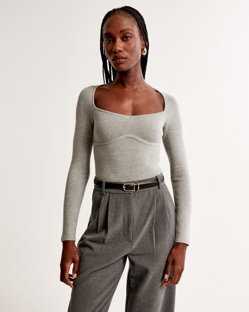 Long-Sleeve Sweetheart Sweater Bodysuit | Abercrombie & Fitch (US)