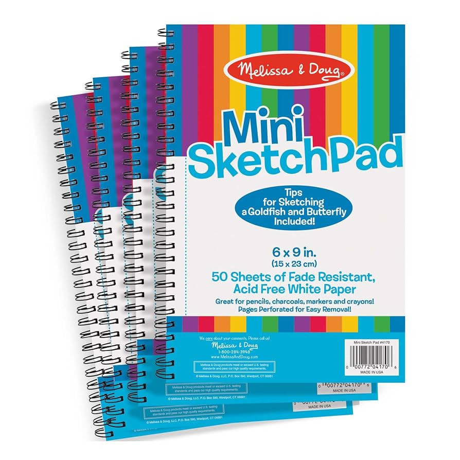 Melissa & Doug Mini-Sketch Spiral-Bound Pad (6 x 9 inches) - 4-Pack Sketch Book for Kids, Kids Dr... | Amazon (US)
