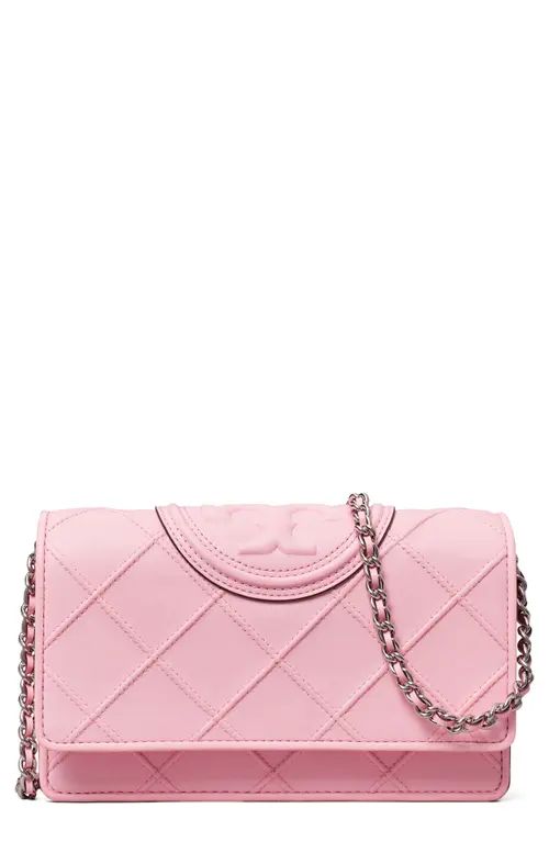Tory Burch Fleming Soft Leather Wallet on a Chain in Pink Plie at Nordstrom | Nordstrom