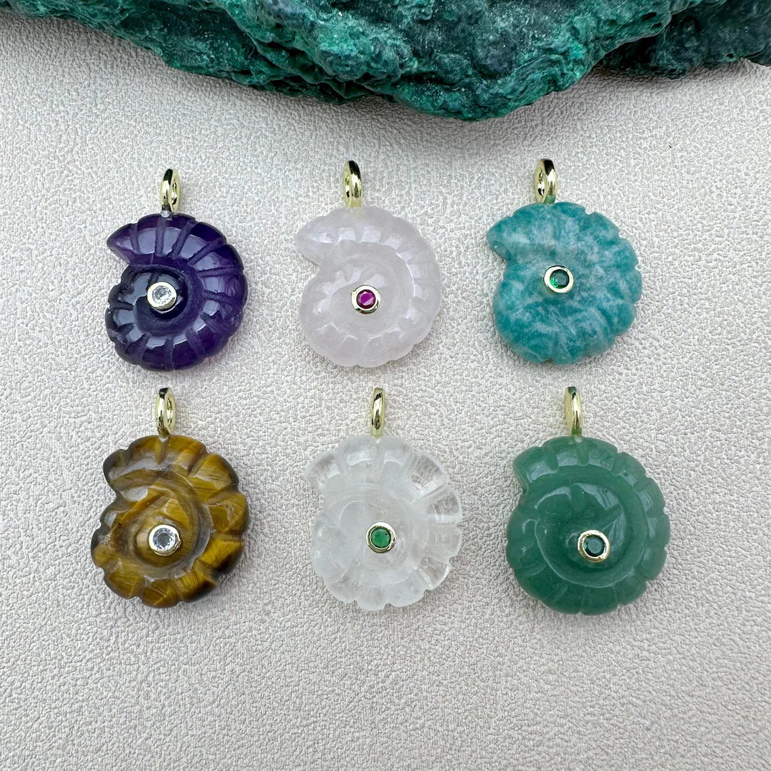 Carved Nautilus Shell Gemstone Pendant, Gold Plated Bail | Etsy (US)