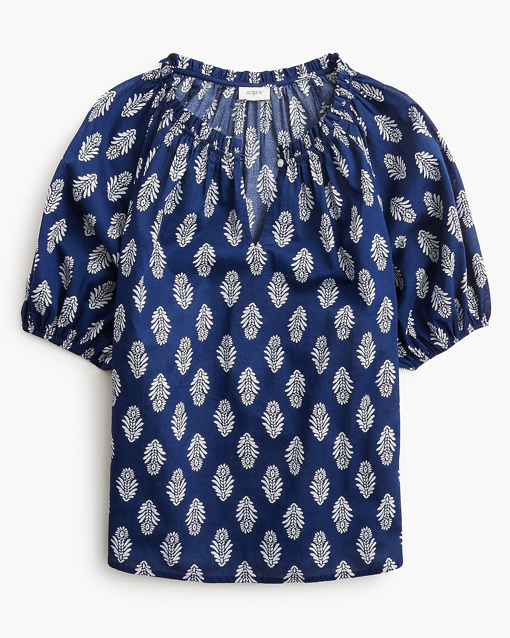 Printed puff-sleeve split-neck top | J.Crew Factory