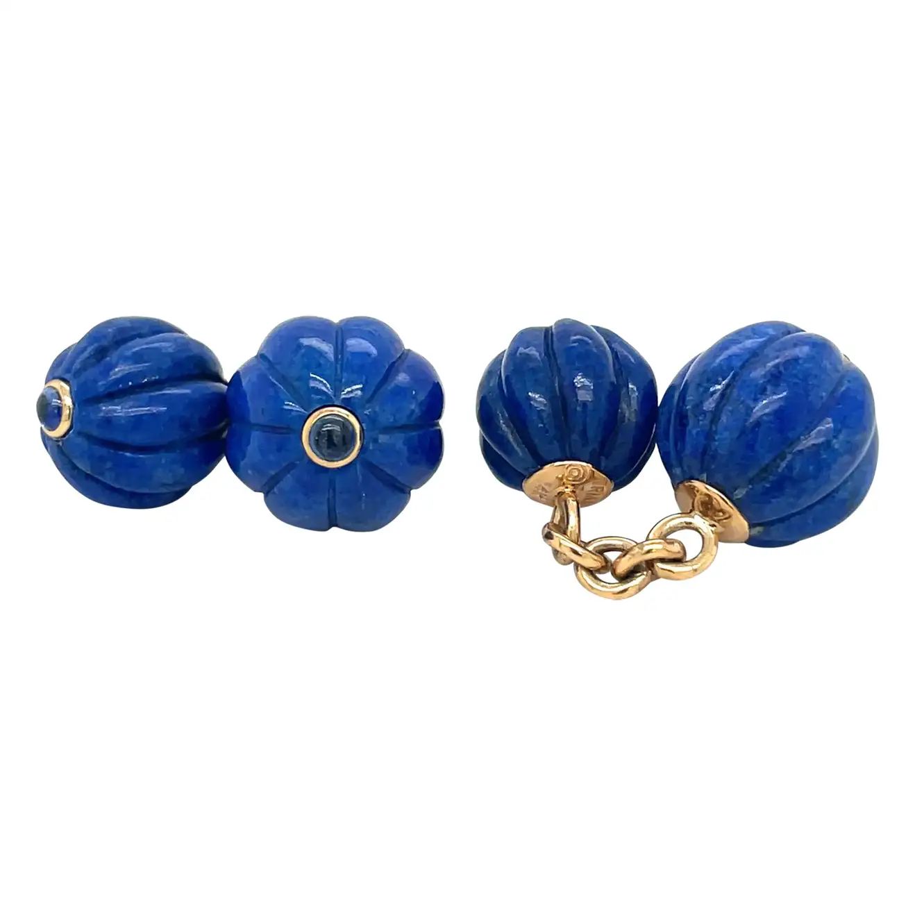 Trianon Lapis Lazuli Fluted Cuff Links with Blue Sapphire Cabochon | 1stDibs