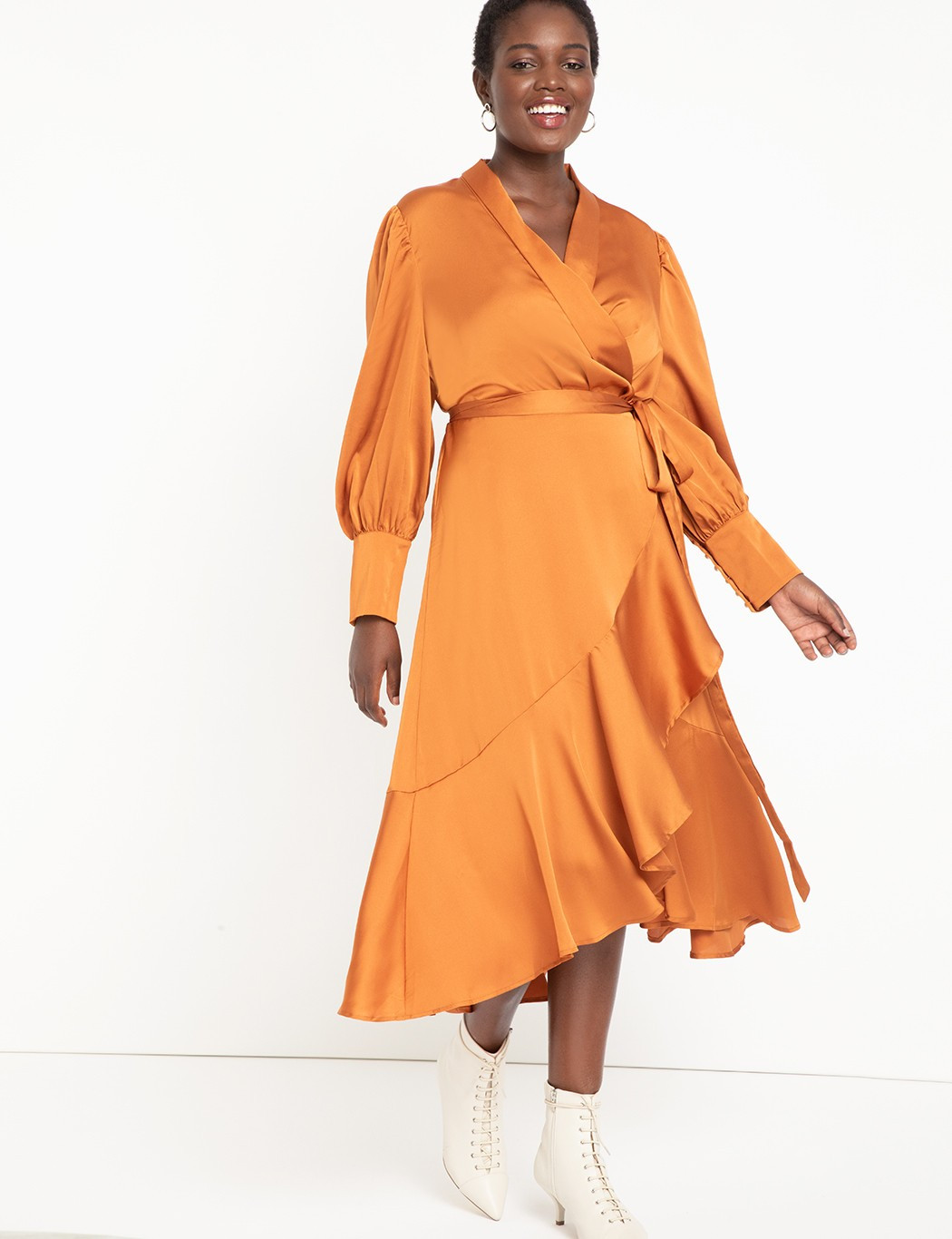 Bishop Sleeve Wrap Dress | Women's Plus Size Dresses | ELOQUII | Eloquii
