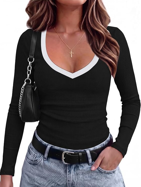 Sampeel Long Sleeve Shirts for Women 2026 V Neck Tops Fall Fashion Clothing | Amazon (US)