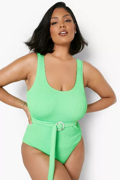 Plus Crinkle Belted Swimsuit | Boohoo.com (US & CA)