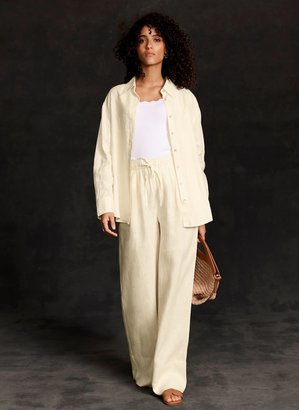 Yellow Linen Wide Leg Trousers | Mint Velvet