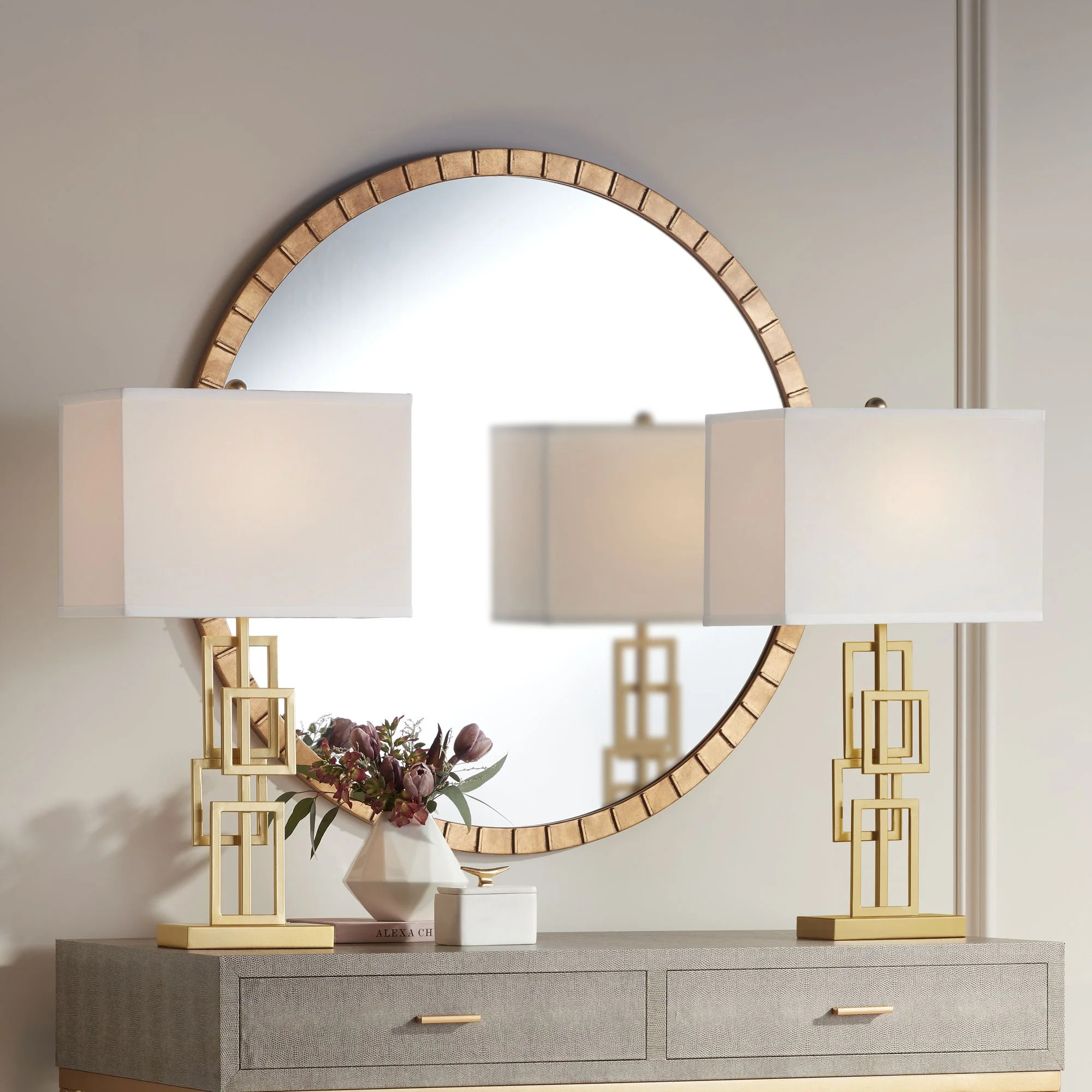 360 Lighting Mid Century Modern Table Lamps 26" High Set of 2 Brushed Gold Metal White Rectangula... | Walmart (US)