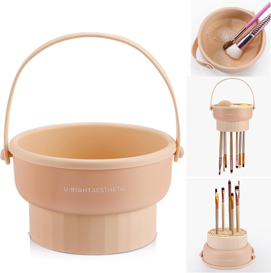 Makeup Brush Cleaner Mat 3 in 1 Silicone Makeup Brush Cleaner Bowl Cosmetic Brushes Cleaning Tool... | Amazon (US)