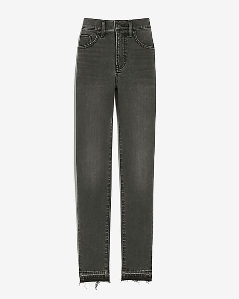 Mid Rise Supersoft Black Raw Released Hem Skinny Jeans | Express