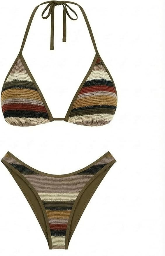 seamoly Women's Bikini Sets Halter Neck Crochet Colorblock Two Piece Swimsuits Open Back Sexy Hig... | Amazon (US)