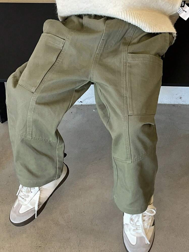 Dazy Kids Young Boy Solid Color Pocket Minimalist Casual Long Pants For Daily Wear | SHEIN
