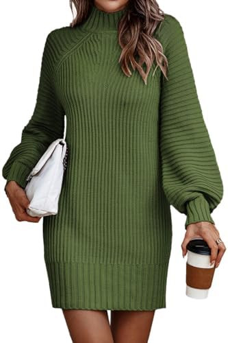 LILLUSORY Women's Mock Turtleneck Sweater Dress Trendy Pullover Puff Sleeve Fall Dress Knit Winte... | Amazon (US)