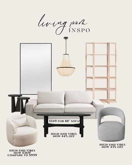 Modern White sofa budget friendly. Gray accent chair swivel. Barrel accent chair white. Tall shelving unit white oak. Large floor mirror. Modern mirror tall. Living room inspiration. Rustic coffee table oval. Nesting side tables. #LTKFind 

#LTKsalealert #LTKHolidaySale #LTKhome