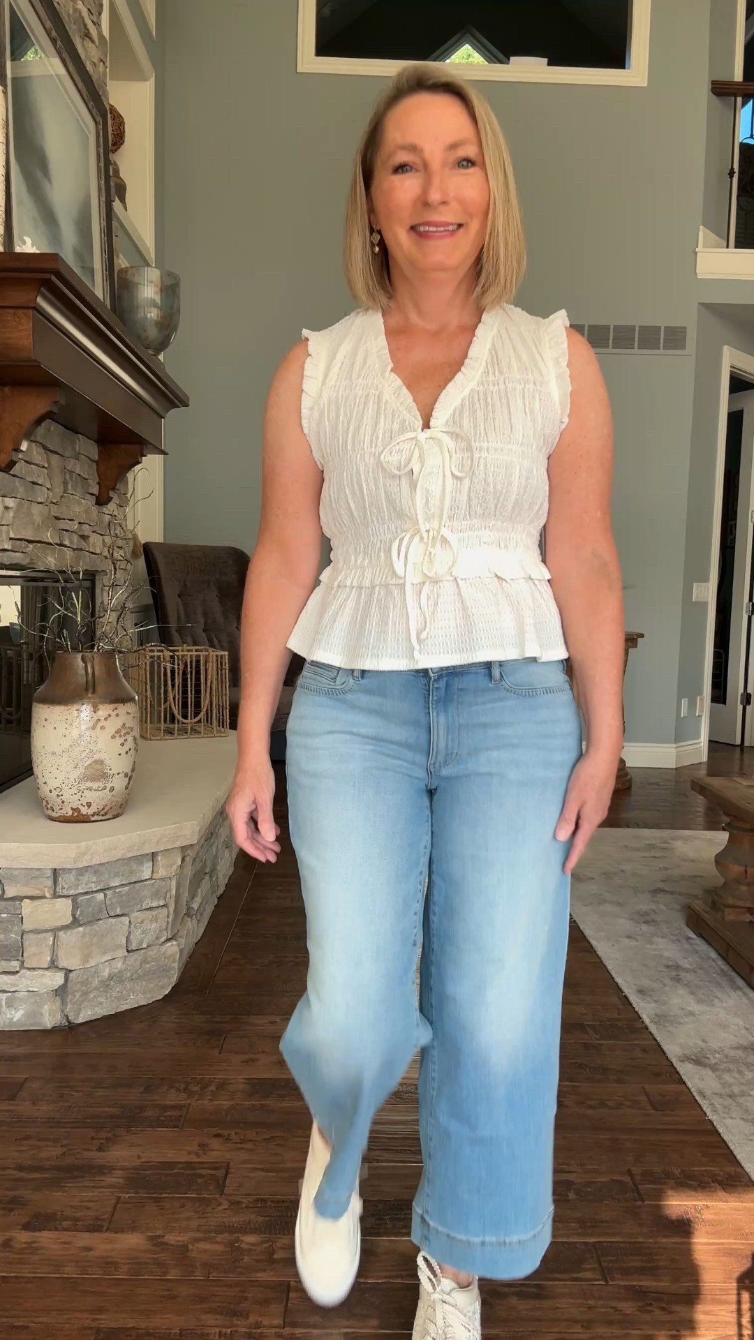 I have 3 favorite new pieces to share! 
The top is from Walmart, $15. True to size
The jeans are a mid rise wide leg cropped that are a great quality denim and fit really well. Aldo available in petite and tall. True to size. I’m wearing regular length and am 5’4. 
I was also so excited to find these feminine sneakers which I think will really dress up outfits going through summer and fall. True to size. 
You can shop this look through the link in my Instagram bio or on my YouTube channel post page

#LTKStyleTip #LTKShoeCrush