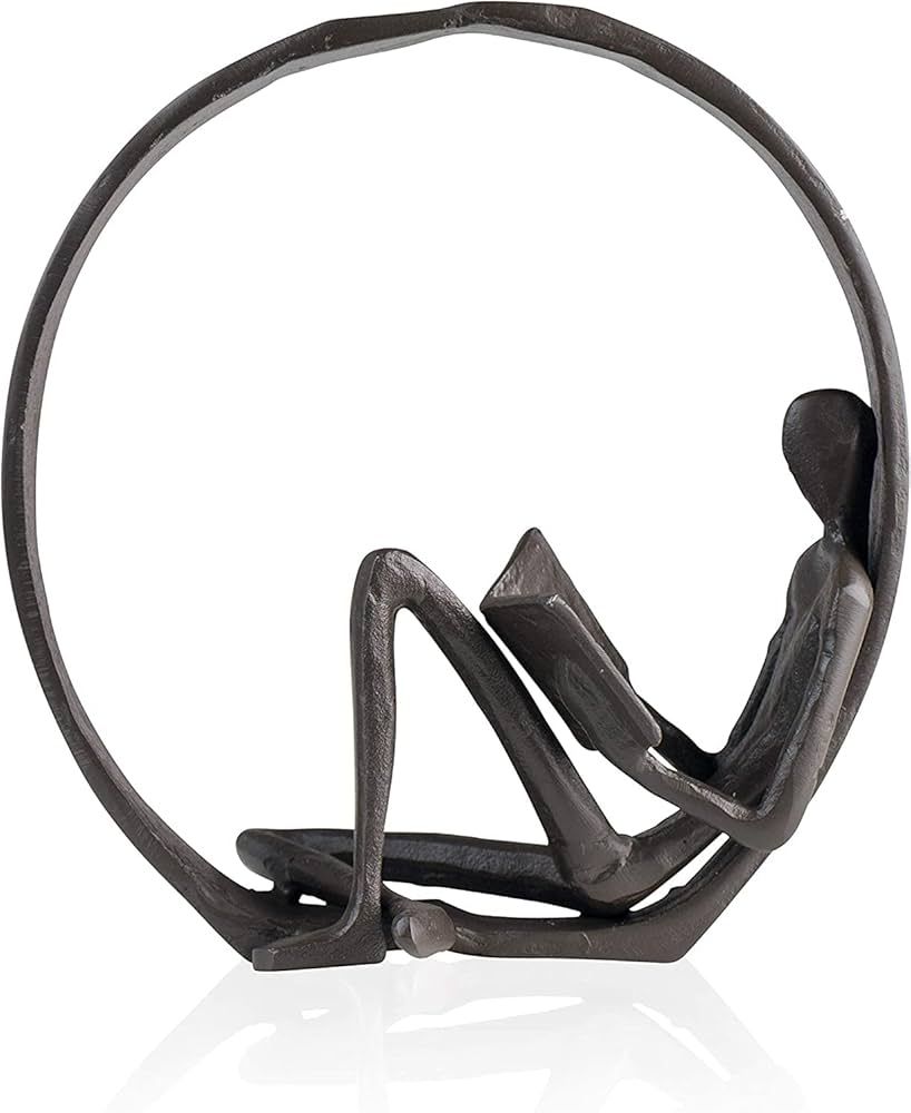 Aesthetic Encircled Reader Iron Sculpture - Bookshelf Accessories Decorative Objects for Home & O... | Amazon (US)