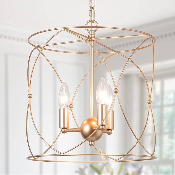 classy leaves Gold Chandelier, Gold Pendant Lighting, Cylinder Foyer Pendant Lighting for Kitchen... | Amazon (US)