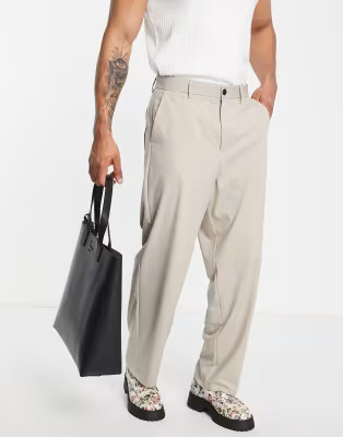 Bershka loose fit smart pants in beige | ASOS (Global)