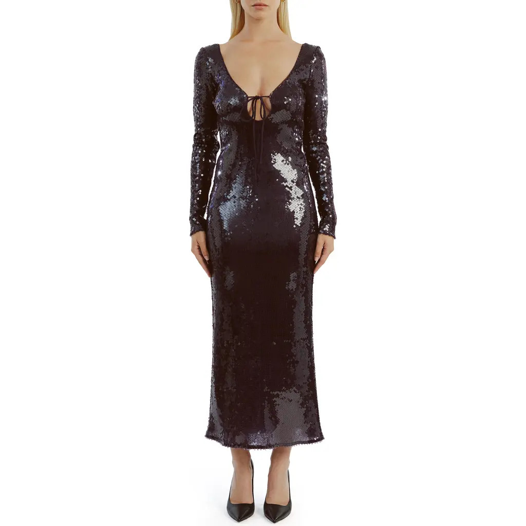 Bardot Verona Sequin Long Sleeve Maxi Dress in Dark Choco at Nordstrom, Size 10 | Nordstrom