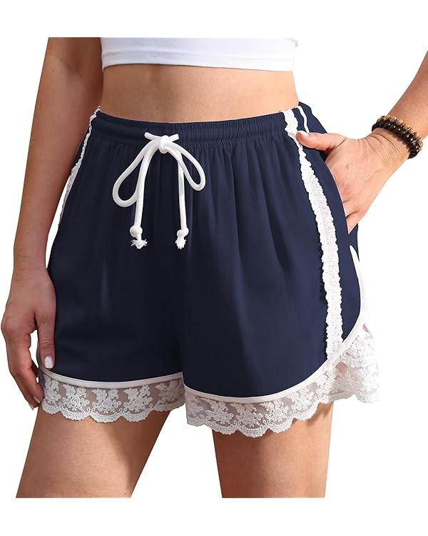 TARSE Womens Linen Shorts Lace Trim Drawstring Casual Lounge 2026 Summer Y2K Beach Bottoms Beach ... | Amazon (US)