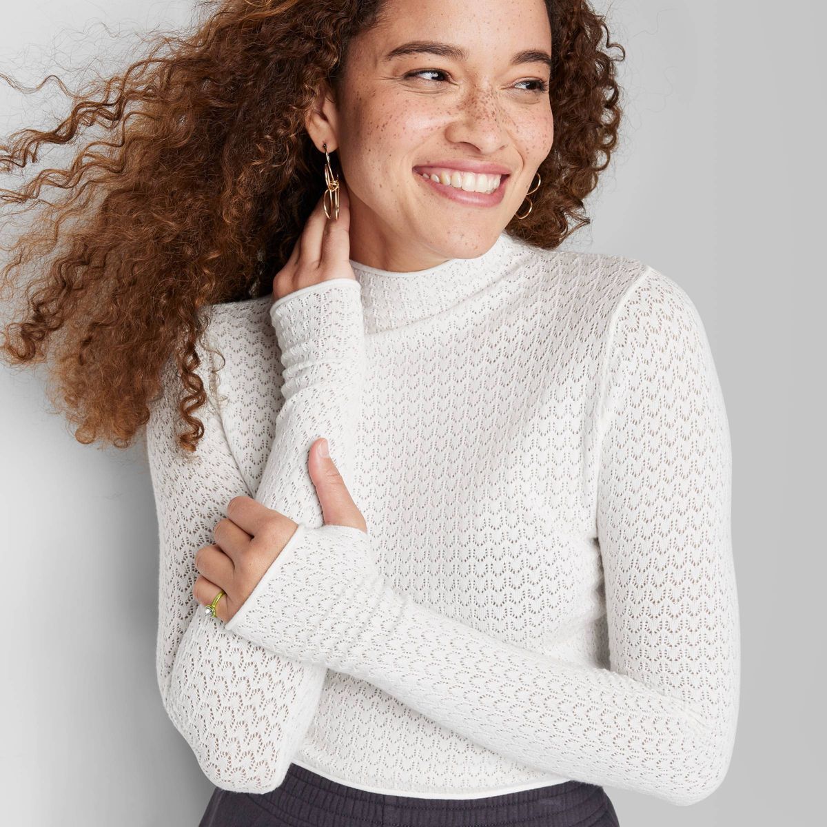 Women's Mock Turtleneck Pointelle Pullover Sweater - Wild Fable™ | Target