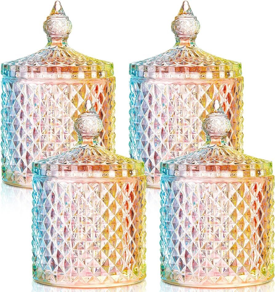 4 Pcs Crystal Glass Candy Jar with Lid Home Decorative Jar Glass Storage Bathroom Jars Jewelry Bo... | Amazon (US)