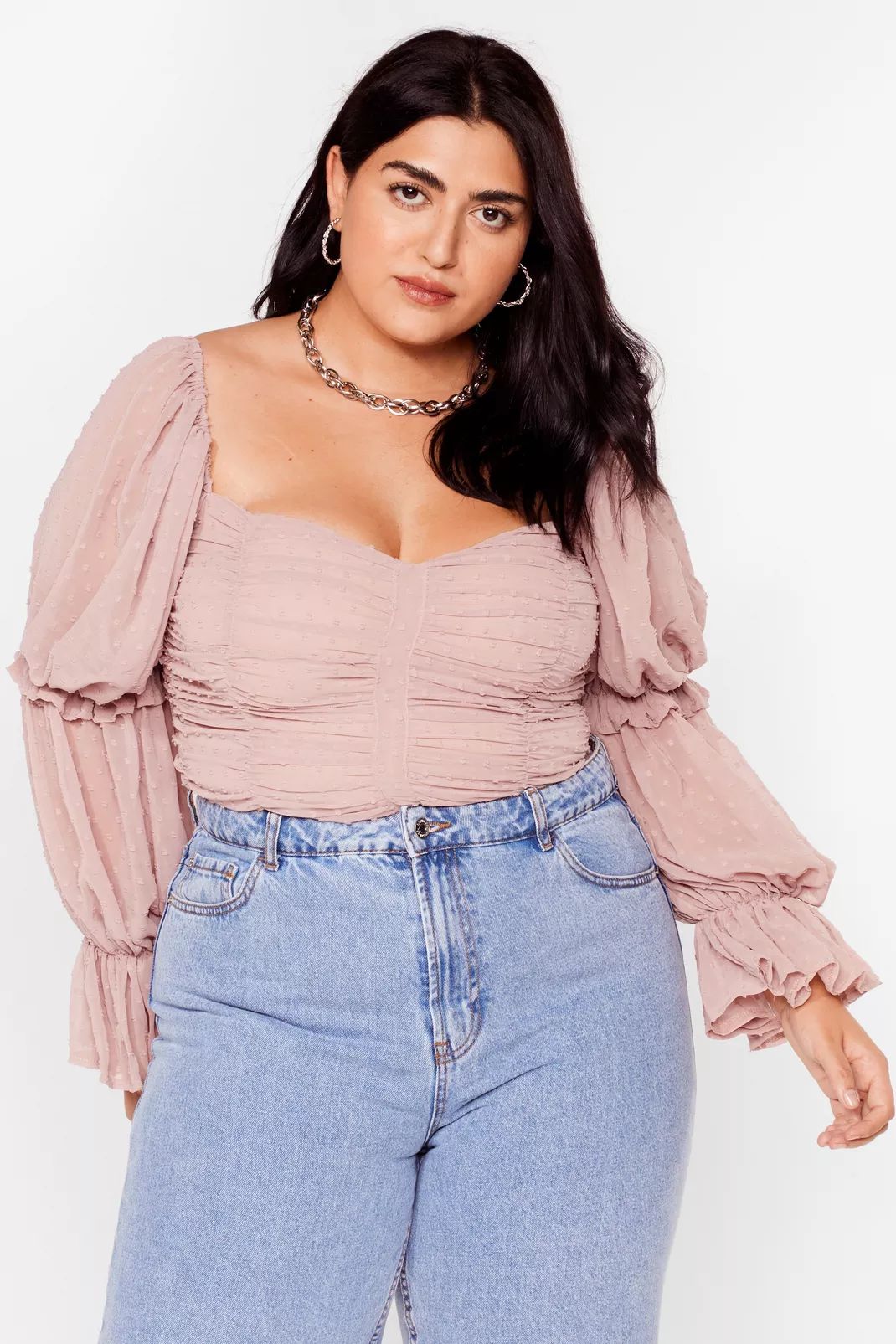 Plus Size Ruched Mesh Puff Sleeve Blouse | Nasty Gal (US)
