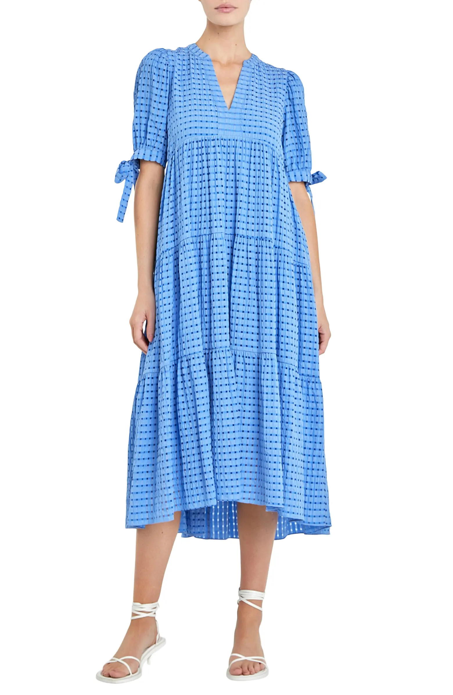 Gingham Tiered Midi Dress | Nordstrom