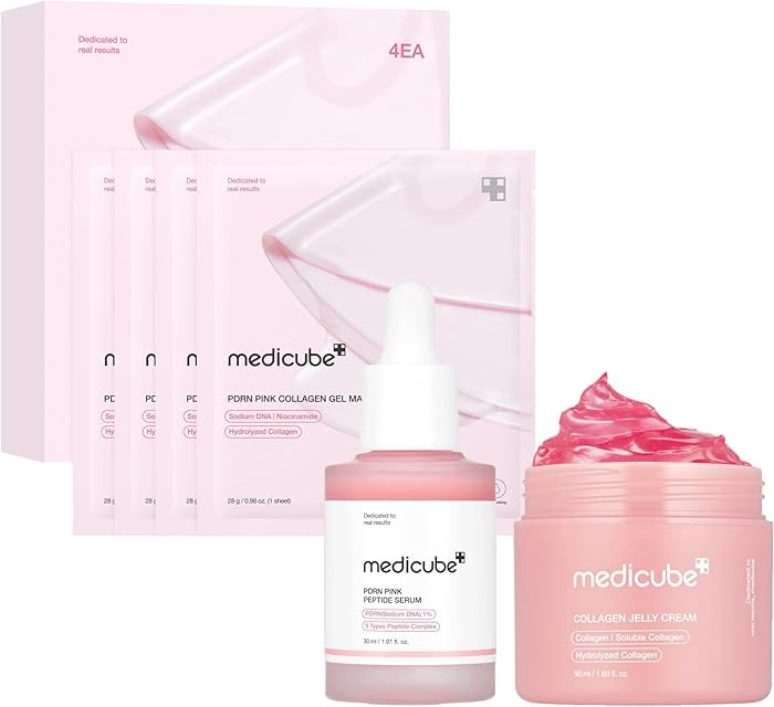 medicube Pink Glass Glow Skin Trio: Salmon DNA PDRN pink collagen jelly gel mask (4ea) and PDRN P... | Amazon (US)