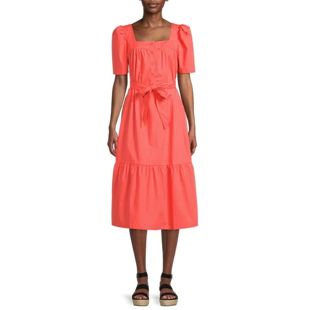The Get Women's Short Sleeve Midi Dress with Puff Shoulders - Walmart.com | Walmart (US)