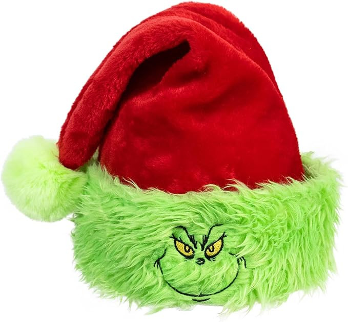 Santa Hat for Unisex Adults，Velvet Christmas Hat with Funny Elf Monster Face for Women or Men... | Amazon (US)