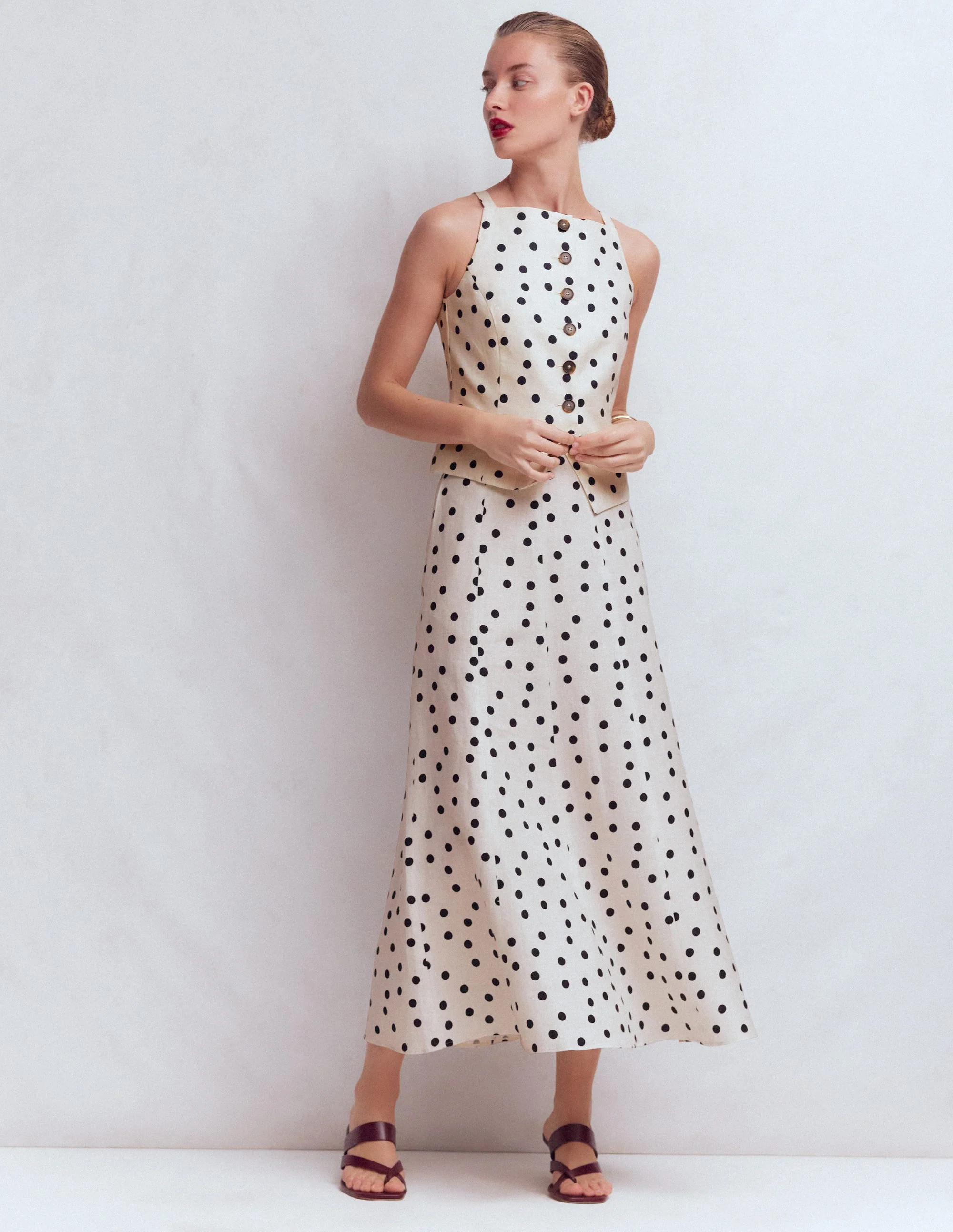 Miriam Linen Maxi Skirt-Ivory, Painted Dot | Boden UK