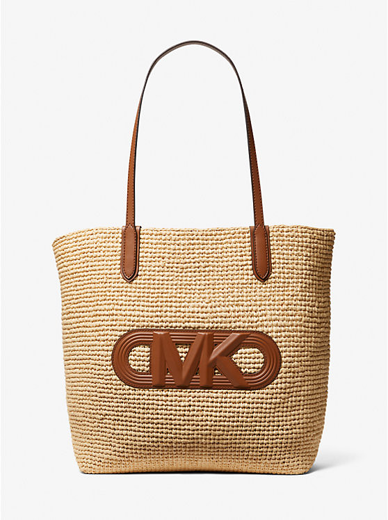 Eliza Extra-Large Empire Logo Straw Tote Bag | Michael Kors US