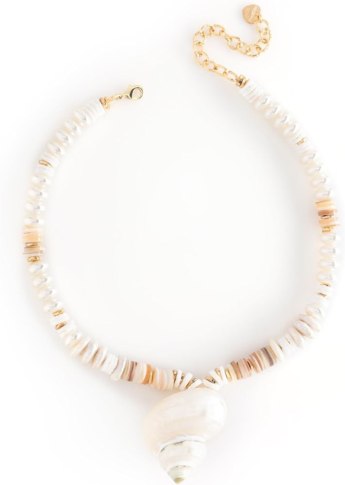 Simulated Tiny Seed White Pearl Conch Shell Charm Necklace | Amazon (US)