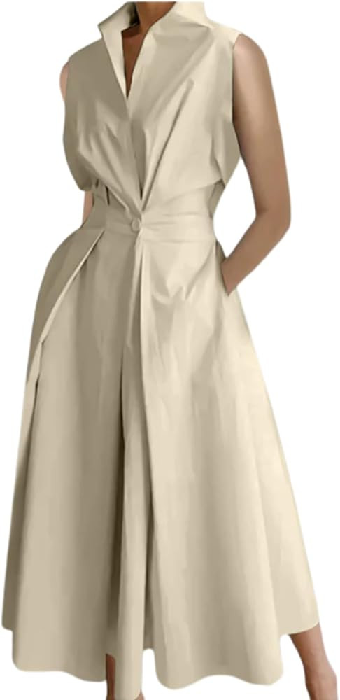 Womens Sleeveless Floral Dresses with Pockets Tank V Neck Casual Loose Maxi Dress for Women 2024 | Amazon (US)