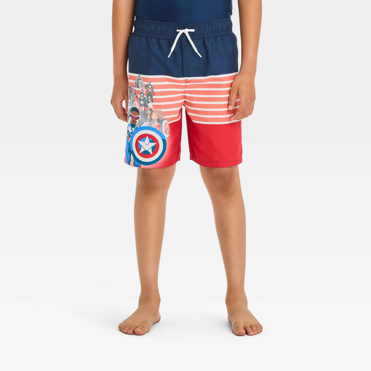 Boys' Marvel Captain America Fictitious Character Swim Shorts - Navy Blue/Red | Target