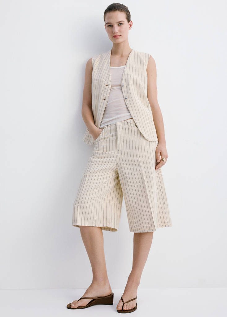 Mid-rise striped Bermuda jorts vanilla - Women - 10 - MANGO | MANGO (UK)