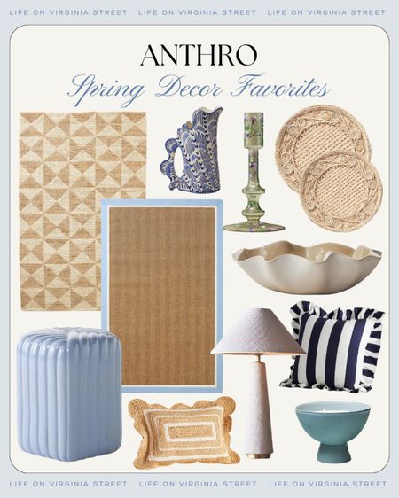 Loving these spring home decor finds from Anthropologie! Includes a geometric jute rug, light blue border rug, striped ruffle pillow, jute throw pillow, pretty lamp, ceramic side table, scalloped bowl, woven chargers and more!
.
#ltkhome #ltkseasonal #ltksalealert #ltkstyletip #ltkfindsunder100 #ltkfindsunder50

#LTKsalealert #LTKhome #LTKSeasonal