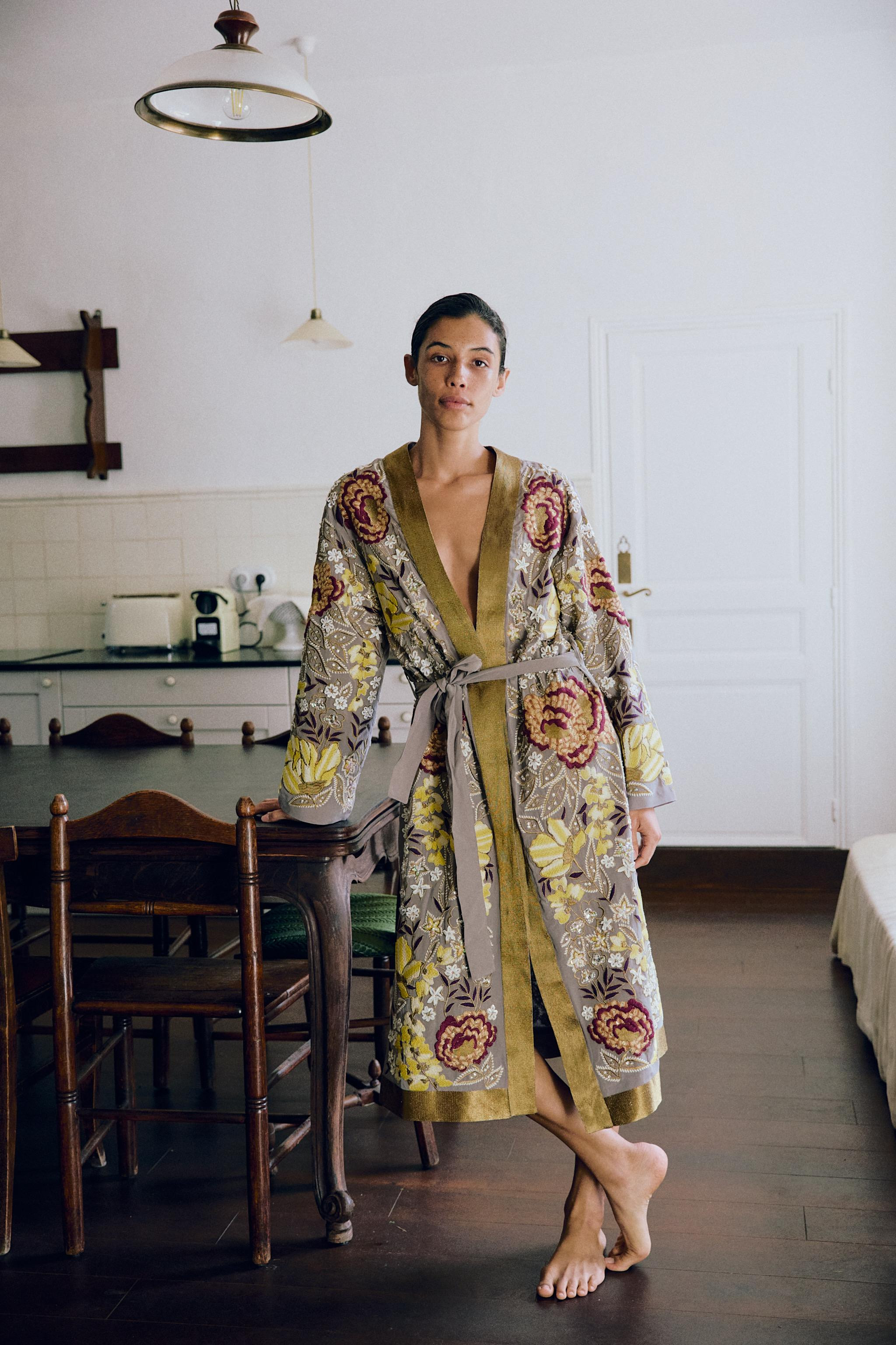 LIMITED EDITION FLORAL EMBROIDERED BEADED KIMONO | Zara US