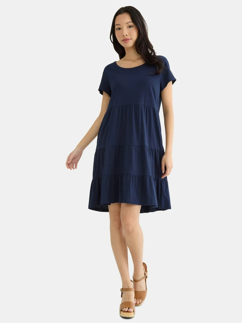 Time and Tru Women's and Women's Plus Tiered Cotton Mini Dress, Sizes XS-4X | Walmart (US)